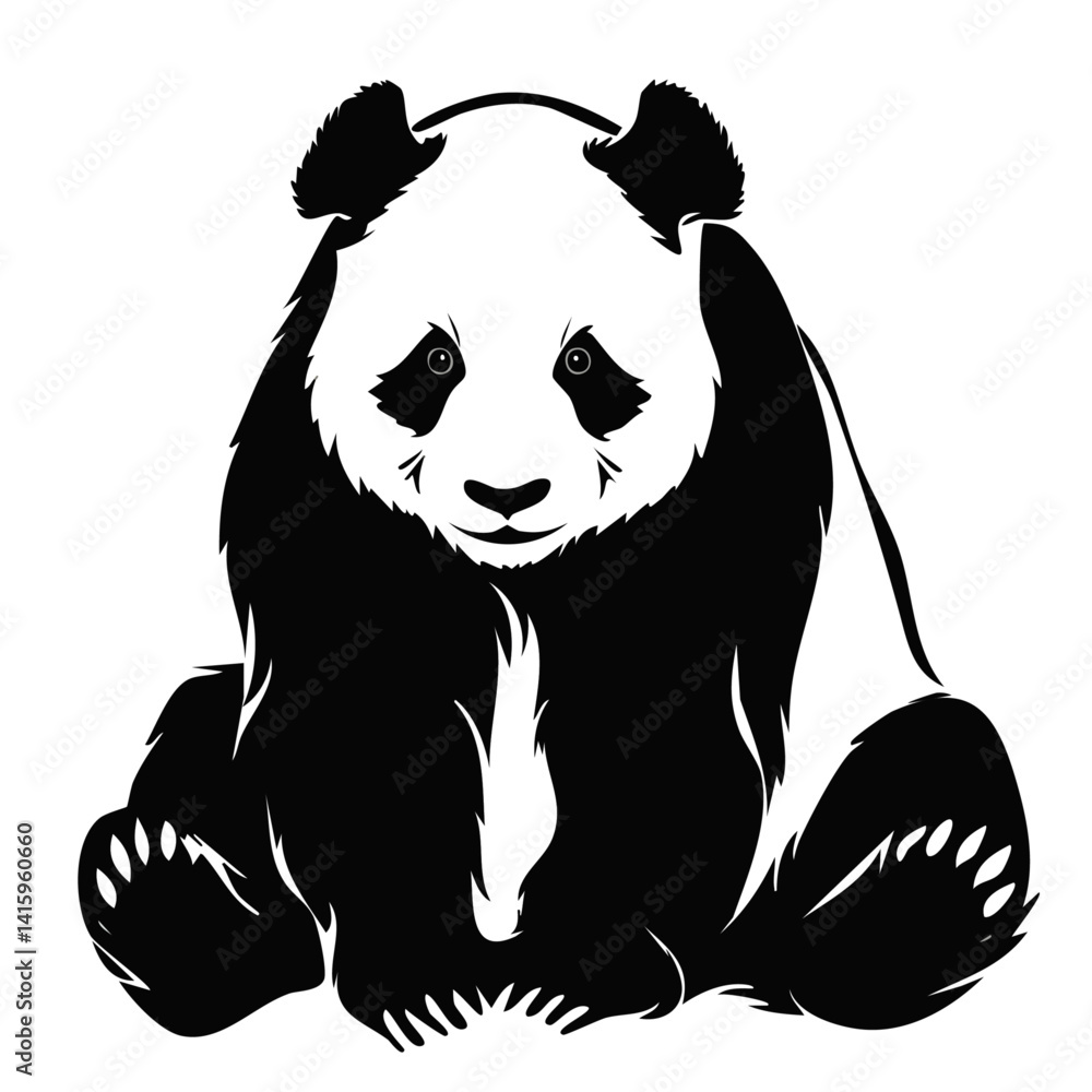 panda bear vector silhouette black and white design