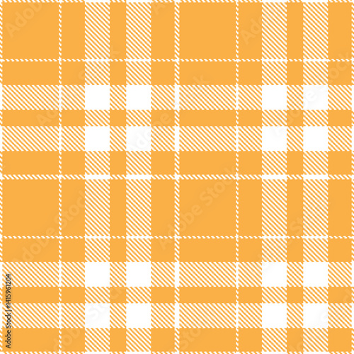 Bright white Seamless Tartan with Pale butterscotch accents Fabric Design