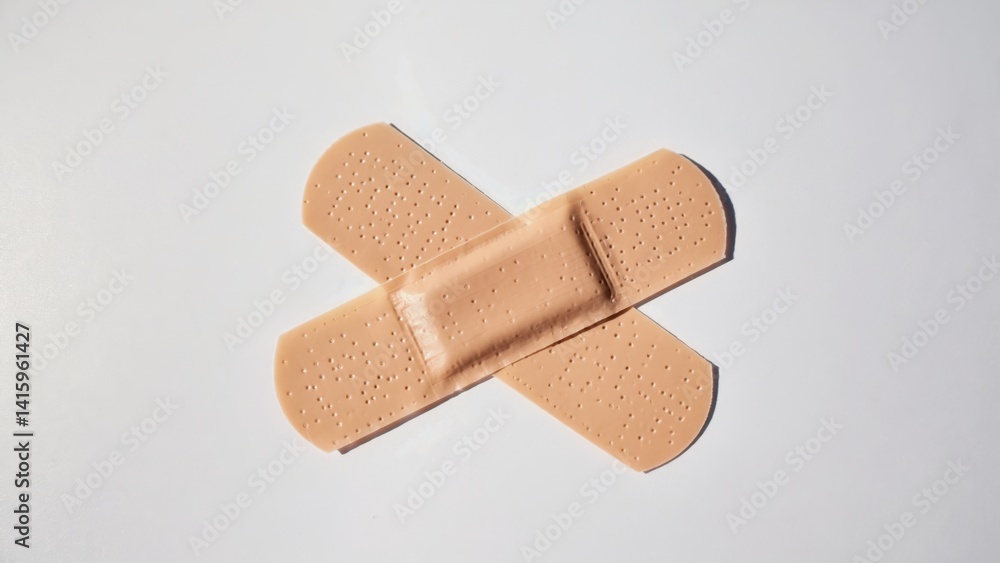 A piece of bandage on a white paper surface, commonly used for healing purposes. A piece of bandage on a white paper surface, commonly used for healing purposes.