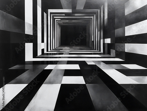 Fototapeta Naklejka Na Ścianę i Meble -  linear planes interplay geometric black and white