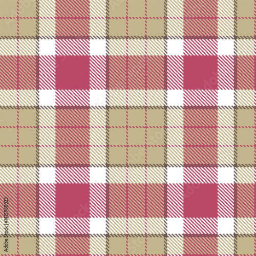 Vintage putty Seamless Tartan with Dark dark rose accents Fabric Design