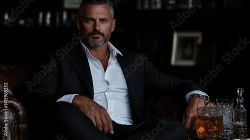 Mature man in elegant suit, relaxed pose