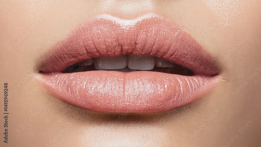 Fototapeta premium The lips are well-groomed and appear to be a nude or natural color.