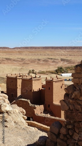 Obraz na płótnie Ait Ben Haddou, in Morocco. Ancient Clay Village and Palm Tree Oasis Landscape w salonie