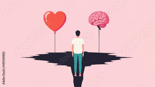 Man Choosing Between Heart and Brain

