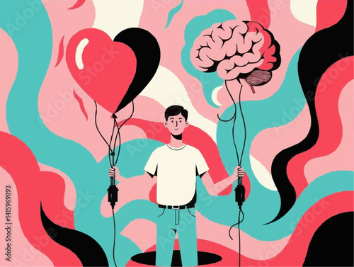 Man Choosing Between Heart and Brain
