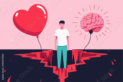 Man Choosing Between Heart and Brain

