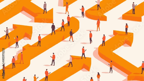 People Navigating a Complex Maze

