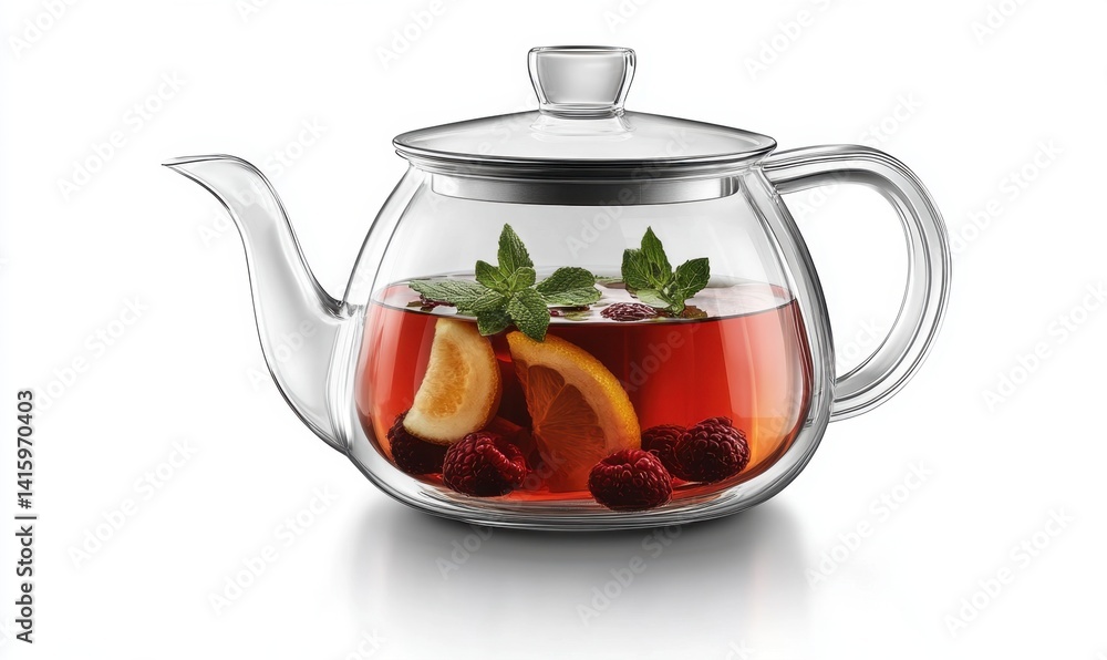 Fruit tea in glass teapot, white background, refreshing beverage, healthy drink, stock photo Fruit tea in glass teapot, white background, refreshing beverage, healthy drink, stock photo