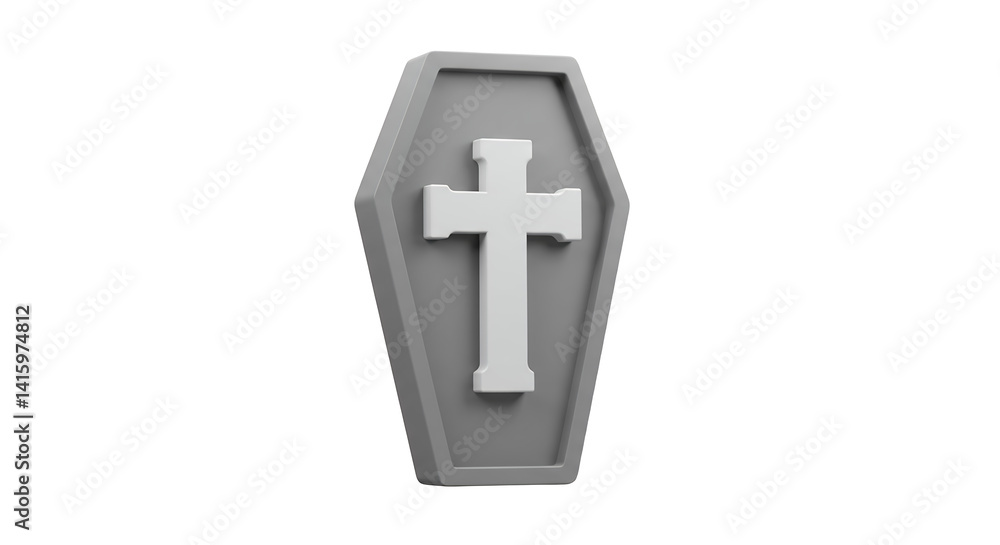 Obraz premium Gray Coffin with Cross Symbol Funeral or Cemetery Concept