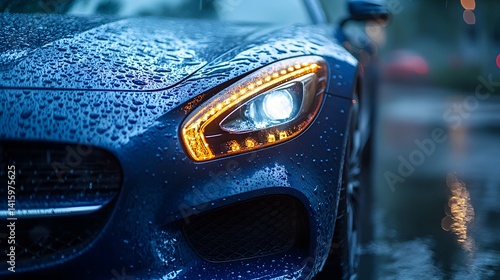 Obraz na płótnie Car hood with water droplets demonstrating ceramic coating’s hydrophobic effect and advanced surface protection for automotive care
w salonie