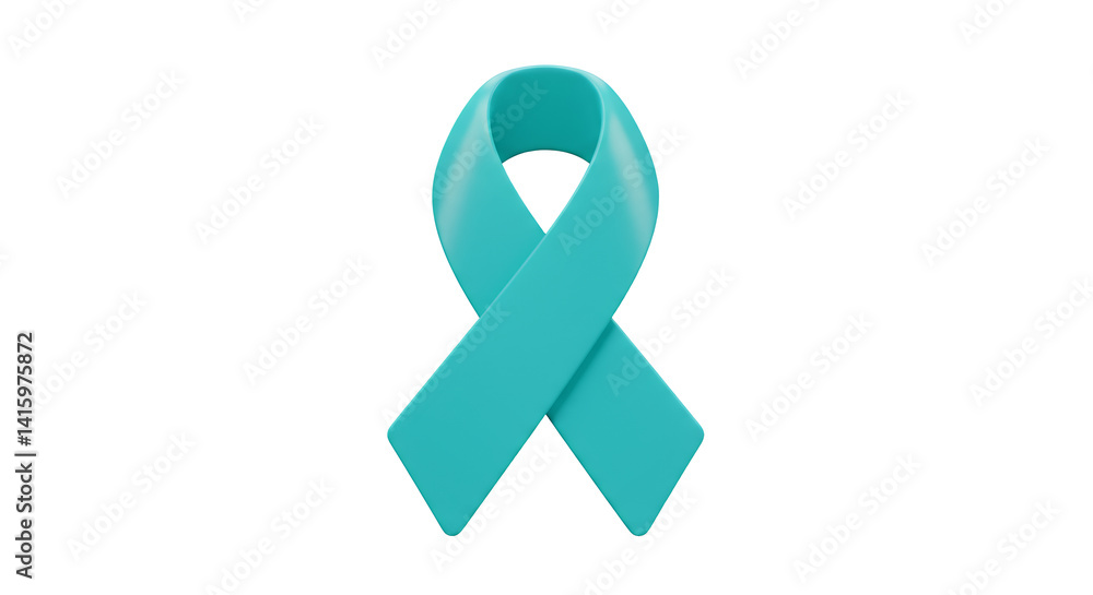 Teal Ribbon Isolated on White Background, Showing Support Teal Ribbon Isolated on White Background, Showing Support