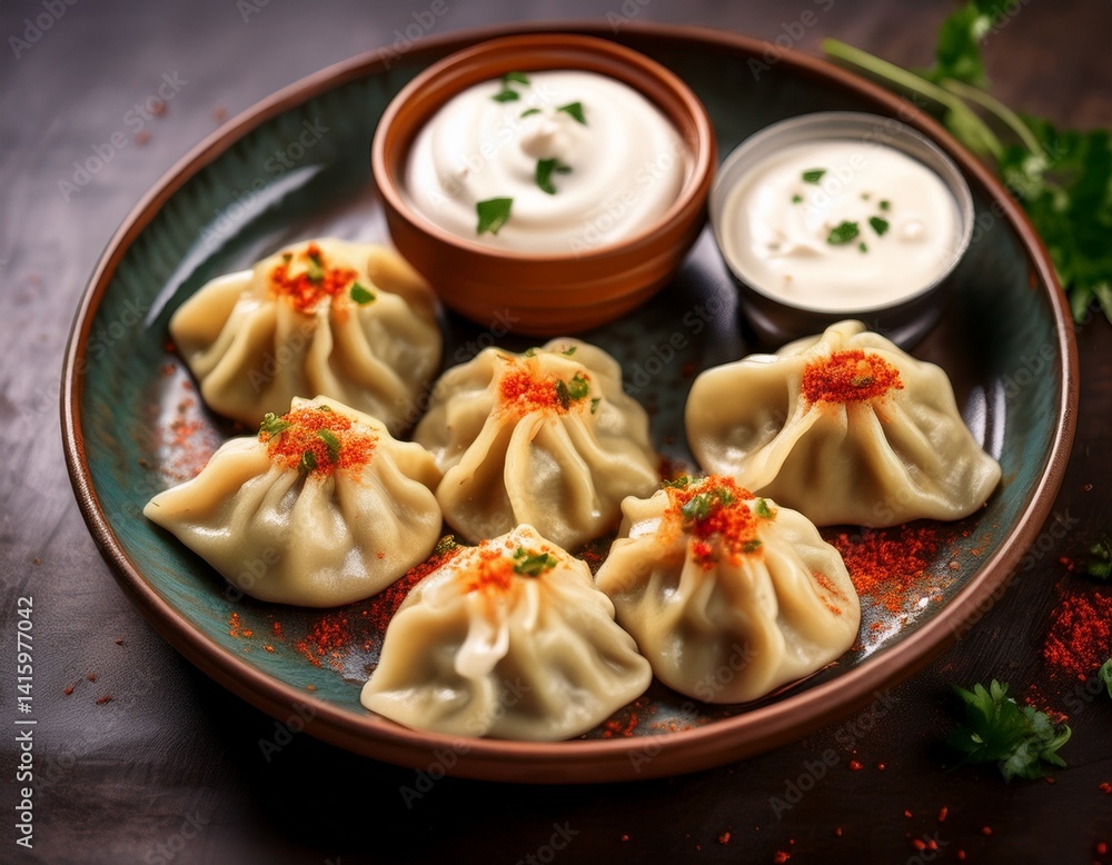 Manti mit Joghurt-Knoblauch-Soße und Butter Manti mit Joghurt-Knoblauch-Soße und Butter