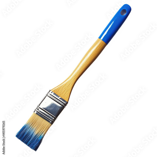Paint brush with blue paint on transparent background