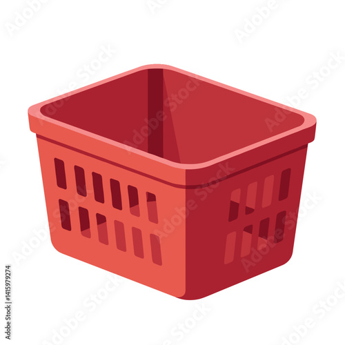 Red Storage Basket Vector. Minimalist design container, isolated graphic. Home organization, tidiness, decluttering icon, household storage solution, simple accessory