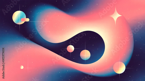 Abstract cosmic background with planets and stars in pastel colors vector illustration art design