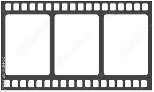Trendy film strip frame template with four empty slots, cinema reel with vintage aesthetic design. Modern retro vector illustration