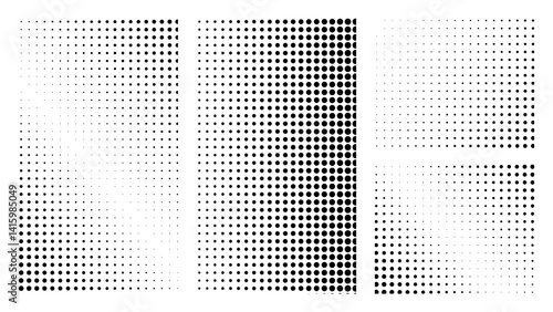 Halftone Dot rectangle Gradient Texture Vector Set with Transparent Background, Black and White Retro Comic Dotted Overlay Patterns, Abstract Grayscale Dot Mesh Effect, Minimal Grainy Pop Art Texture 