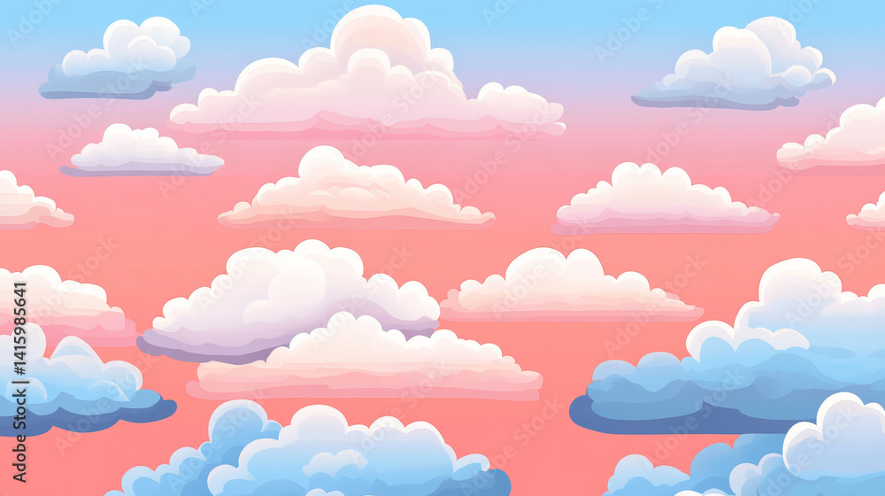 Sunset Sky with Cotton Candy Clouds in Seamless Repeating Pattern Sunset Sky with Cotton Candy Clouds in Seamless Repeating Pattern