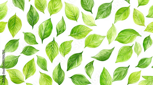 Vibrant Green Foliage Seamless Background in Flat Botanical Style
