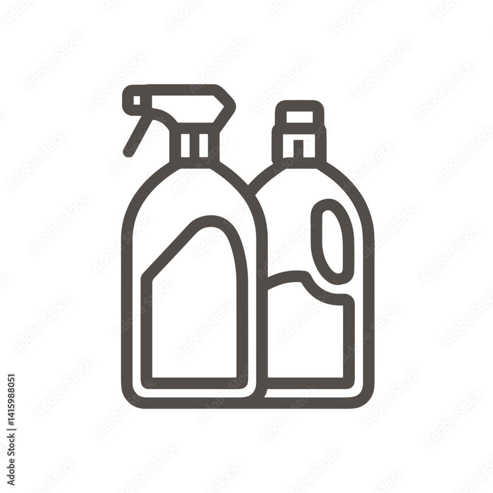 Cleaning Liquid Bottles in Simple Line Art Style  