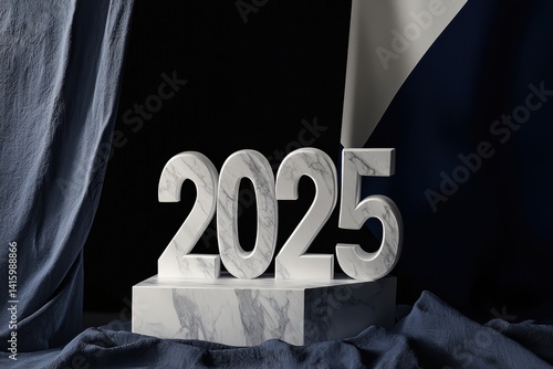 Obraz na płótnie Elegant 2025 Display in Beautiful Marble Texture, Perfect for Inspirational Home Decor w salonie