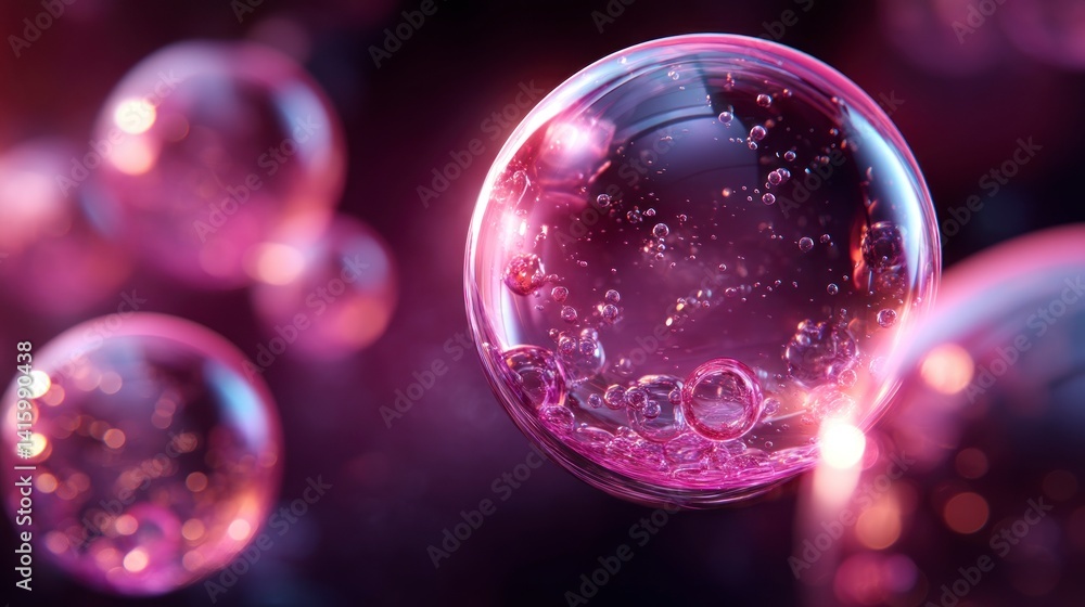 Floating Liquid Bubbles with Air and Pink Light for Scientific Use Floating Liquid Bubbles with Air and Pink Light for Scientific Use