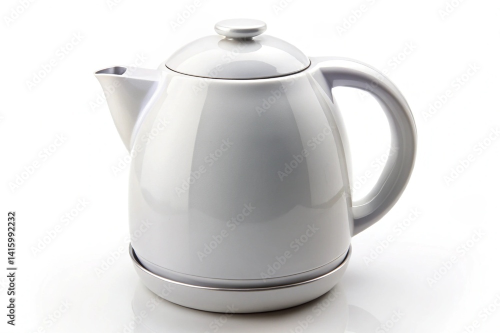 Fototapeta premium Elegant white ceramic tea kettle with a smooth glossy finish and ergonomic handle, perfect for brewing tea in modern kitchens