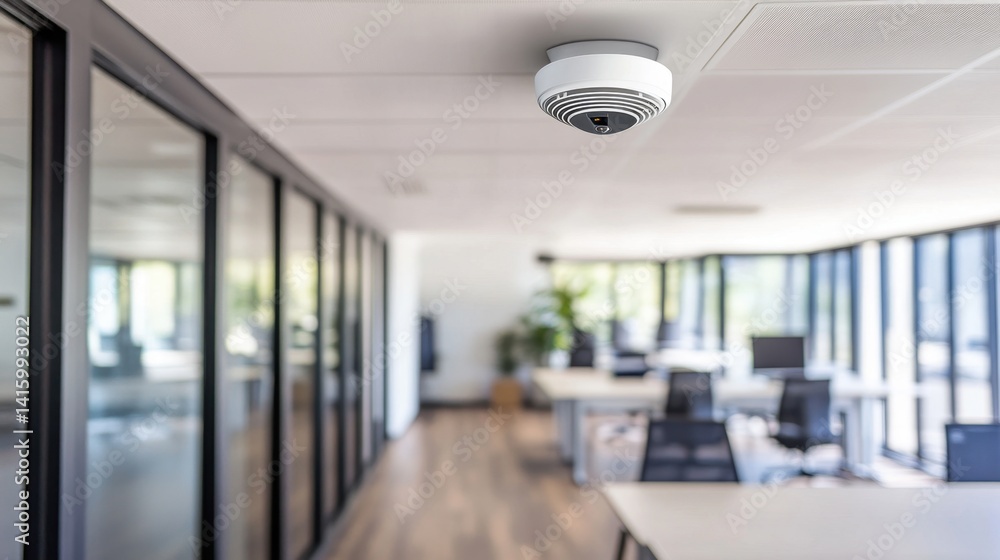 Close-up of ceiling-mounted motion detector in a clean modern office Close-up of ceiling-mounted motion detector in a clean modern office