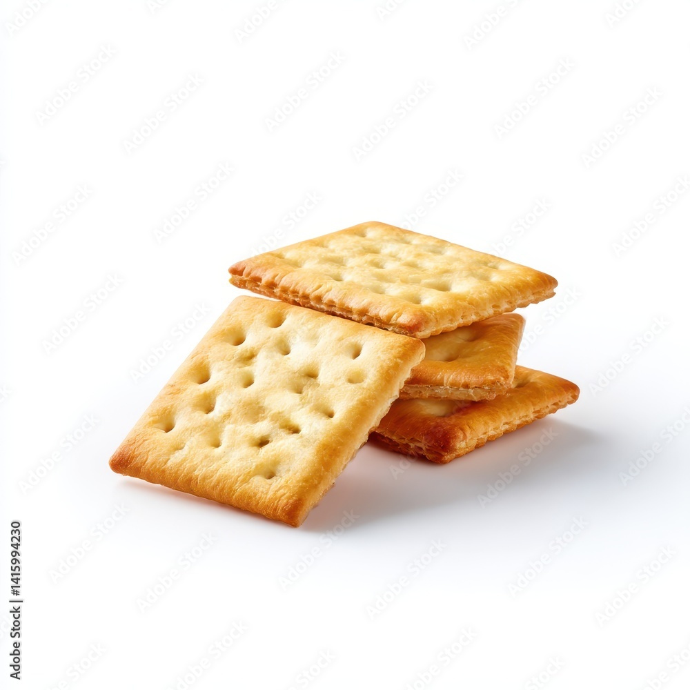 Stack of crackers close up shot on white background Stack of crackers close up shot on white background