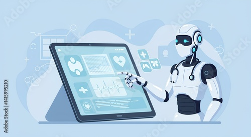 AI Robot Doctor Using Tablet for Healthcare Diagnosis Patient Data Analysis Medical Technology