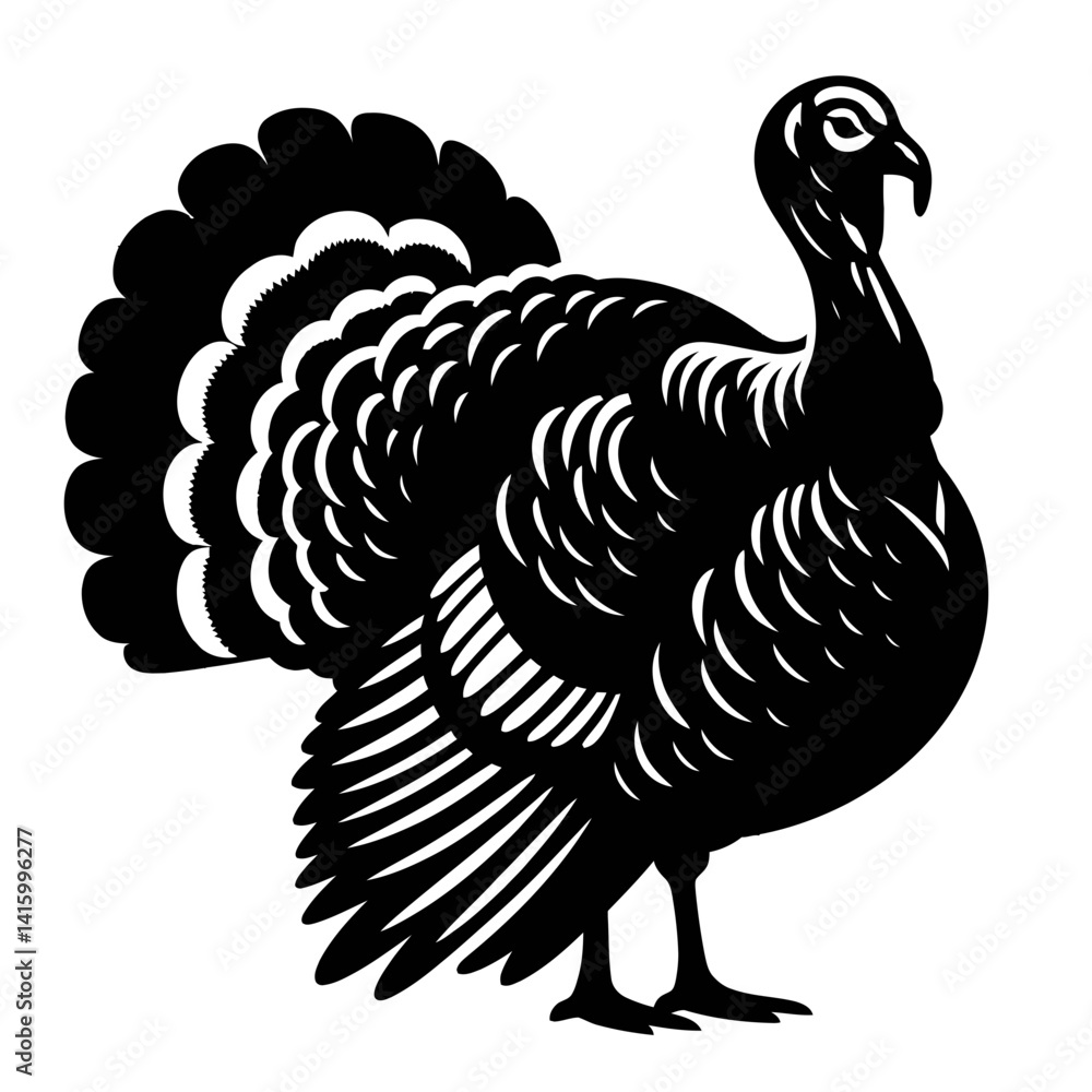 Vector Silhouette of a Black Turkey on White Background, Simple Design, Minimalist Style Vector Silhouette of a Black Turkey on White Background, Simple Design, Minimalist Style