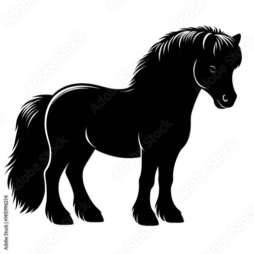 Silhouette of a Black Miniature Horse Vector Illustration on White Background