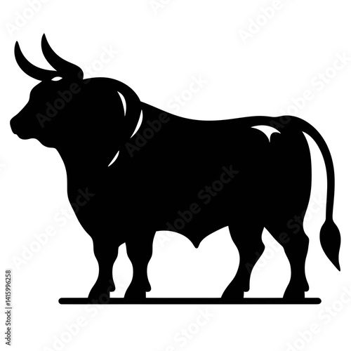 Action Silhouette of a Black Ox on White Background - Simple Vector Design