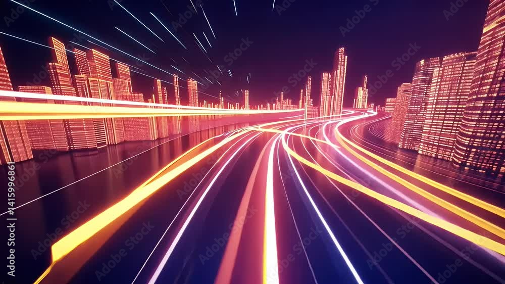 Fast Night City Drive with Glowing Lights and Blurry Motion Fast Night City Drive with Glowing Lights and Blurry Motion