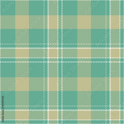 Plaid pattern seamless. Light white & Highland dull teal Tartan Fabric Design. 