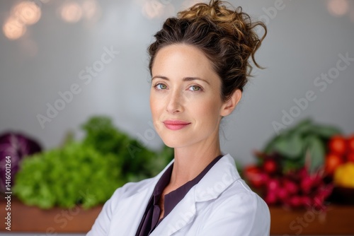 Smiling woman with curly ha...