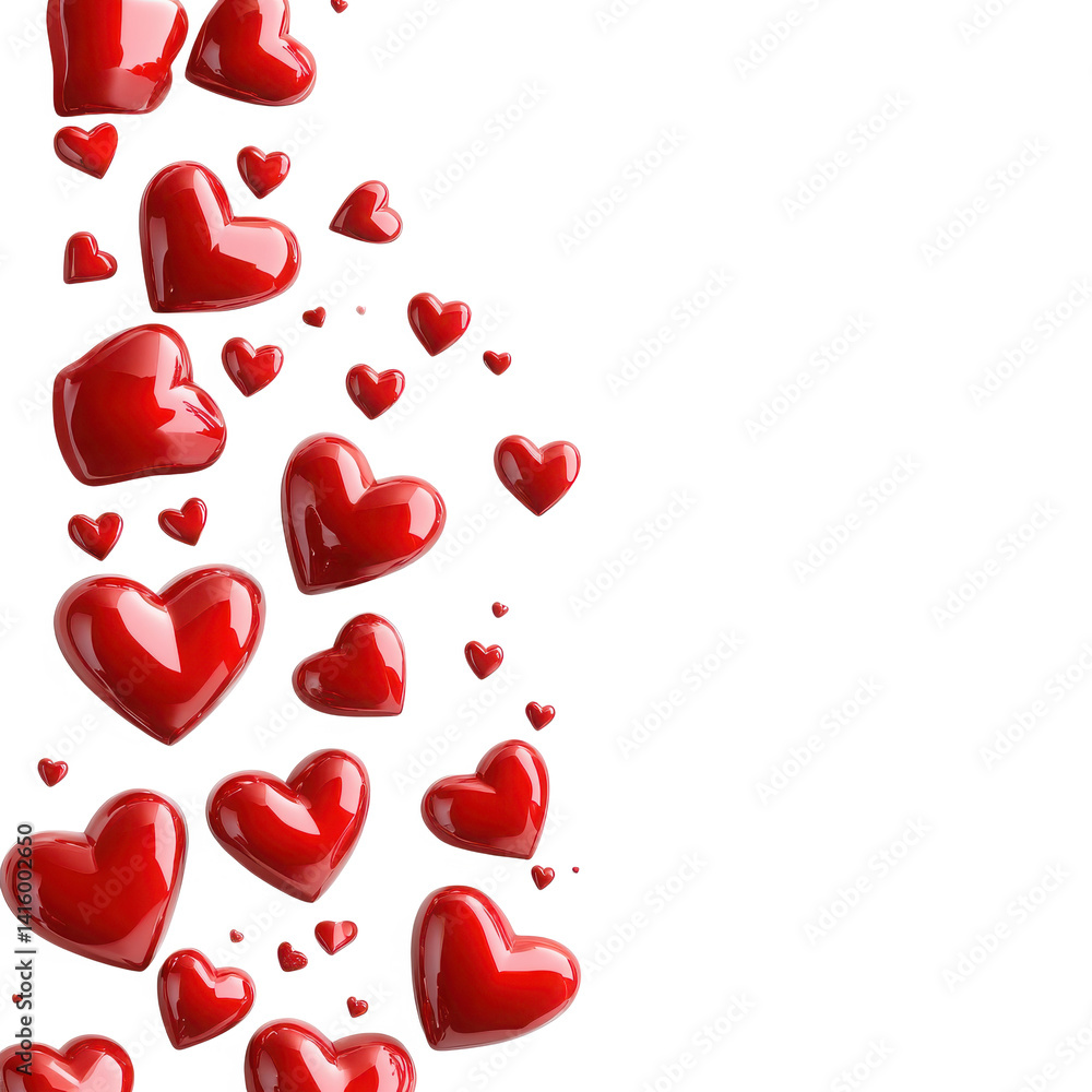 Red hearts scattered on the left on transparent background Red hearts scattered on the left on transparent background