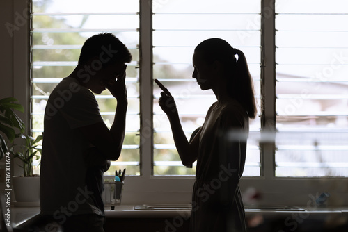 Schilderij op canvas Wife nagging pointing finger shouting at husband, bad relationship