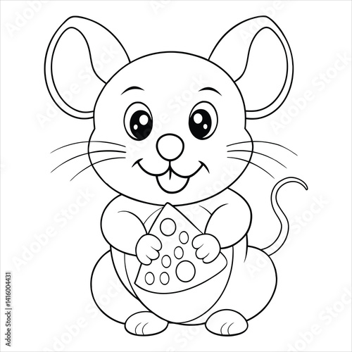 Mouse Holding a Cheese Coloring Page