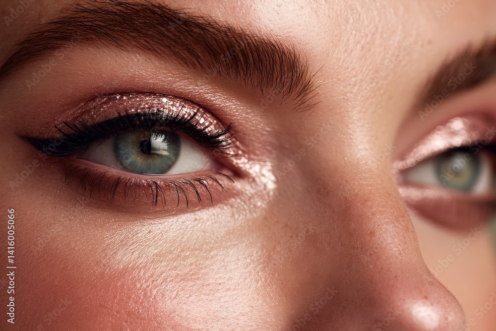 Fototapeta premium Here is a closeup image showcasing a womans eye adorned with glitter