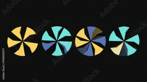 Abstract geometric shapes in vibrant colors on dark background  