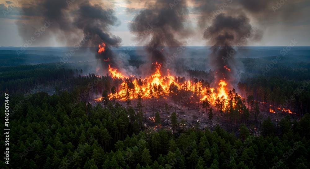 Fototapeta premium A fictional burning forest representing environmental news