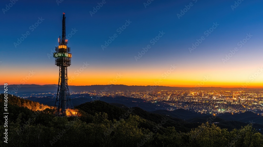 Sapporo TV Tower illuminated at dusk with a clear sky and cityscape background