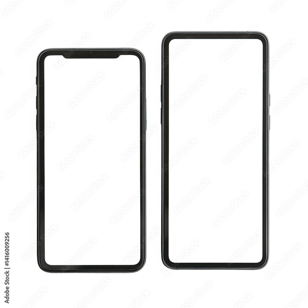 Two smartphones mockup front view on transparent background Two smartphones mockup front view on transparent background