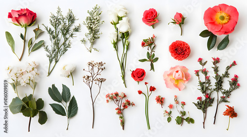 collection of flower on white background,isolated on white,clip art
