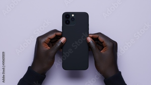 Wallpaper Mural Black smartphone held by dark hands Torontodigital.ca