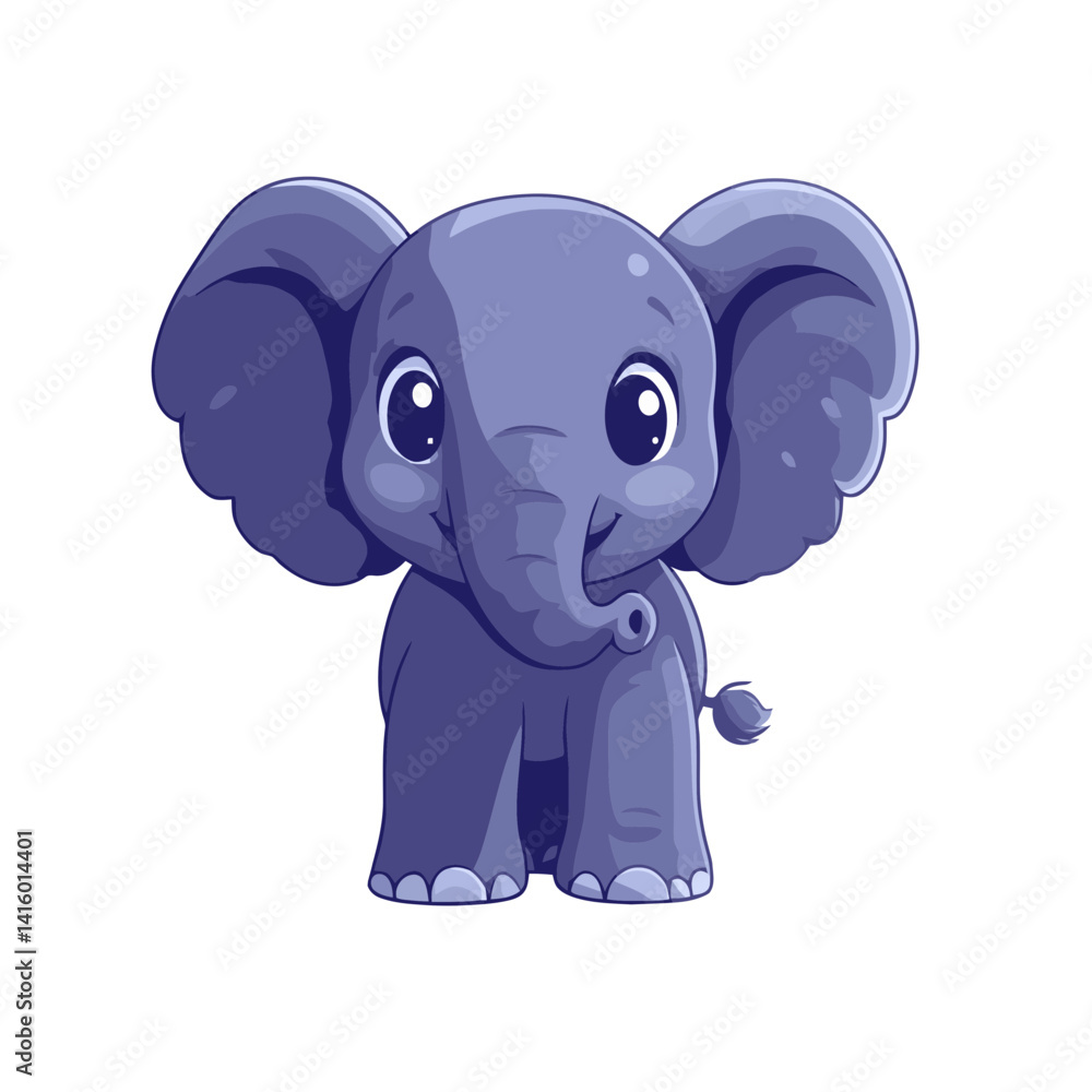 Fototapeta premium Cute cartoon elephant icon showcasing a joyful expression in a simple flat design suitable for various creative projects