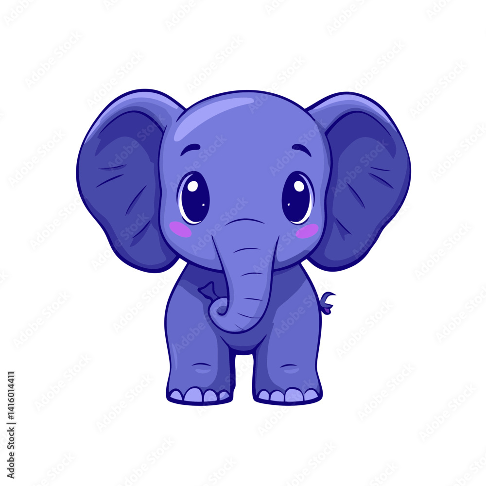 Naklejka premium Cute flat cartoon icon of an elephant with large eyes and a playful expression in vibrant colors