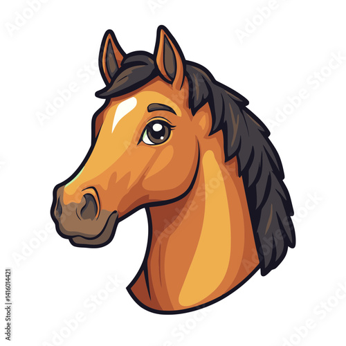 Friendly horse cartoon icon featuring a cheerful expression and simple flat design in vibrant colors